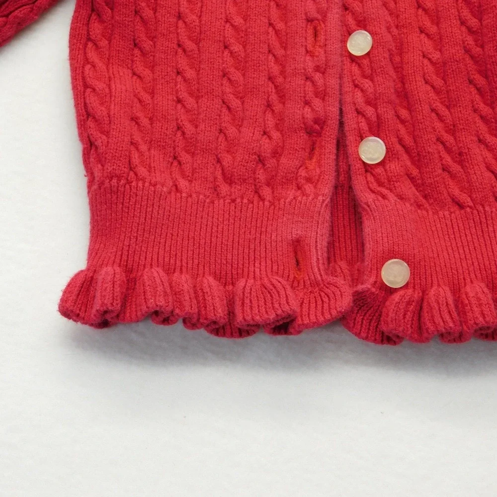 Ralph Lauren Cable Knit Ruffle Cardigan Baby 12M Red‎ Cotton